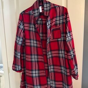 stars above Red and Navy Plaid Pajama Dress